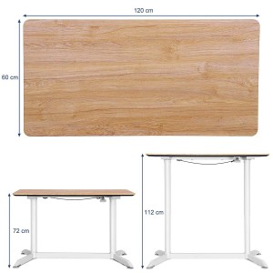 Mesa Elevable ZAIRA, Estructura Metálica y Madera color Roble