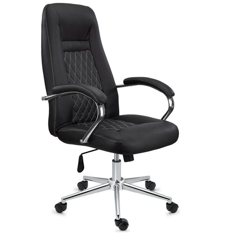 Sillón de despacho ESTAMBUL, en piel negra con costuras