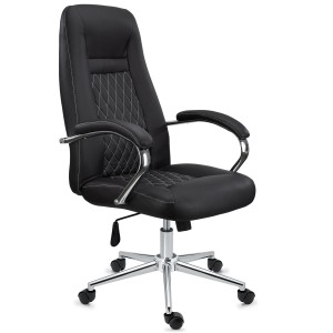 Sillón de despacho ESTAMBUL, en piel negra con costuras