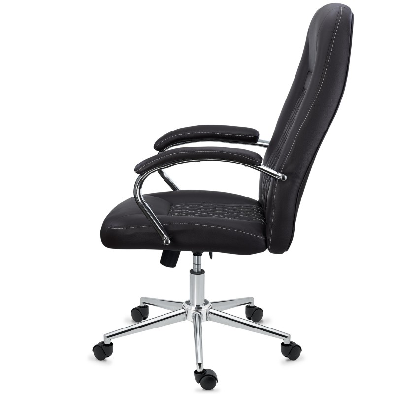 Sillón de despacho ESTAMBUL, en piel negra con costuras