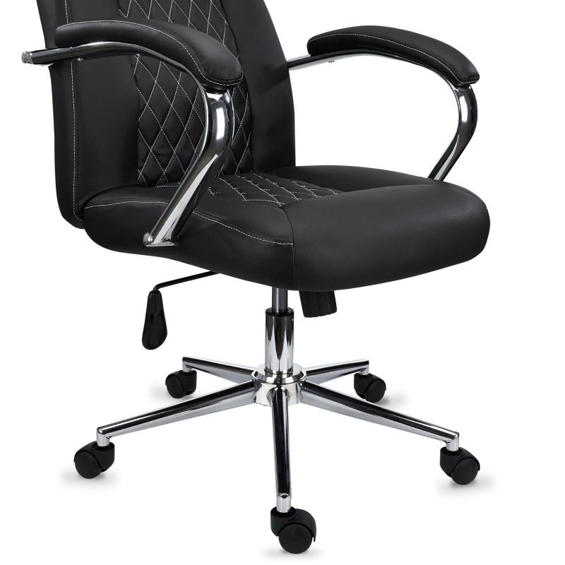 Sillón de despacho ESTAMBUL, en piel negra con costuras