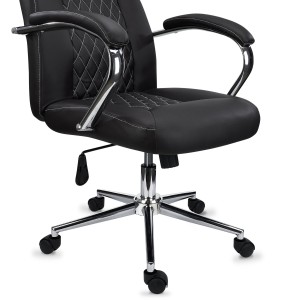 Sillón de despacho ESTAMBUL, en piel negra con costuras