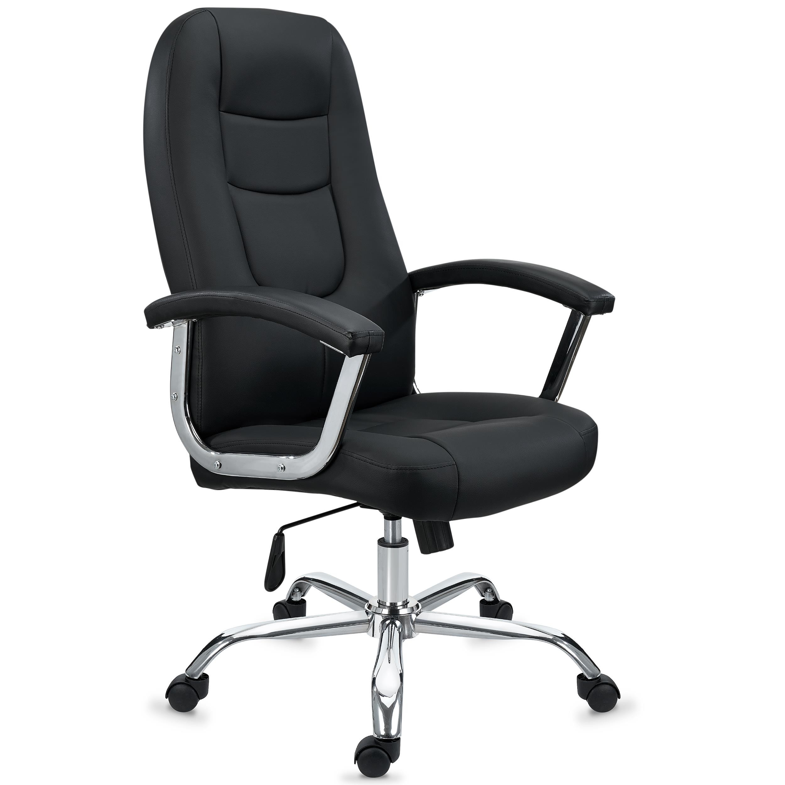 Sillón de Oficina KALESI, Muy Cómodo, Base y Brazos Metálicos, Piel Negra