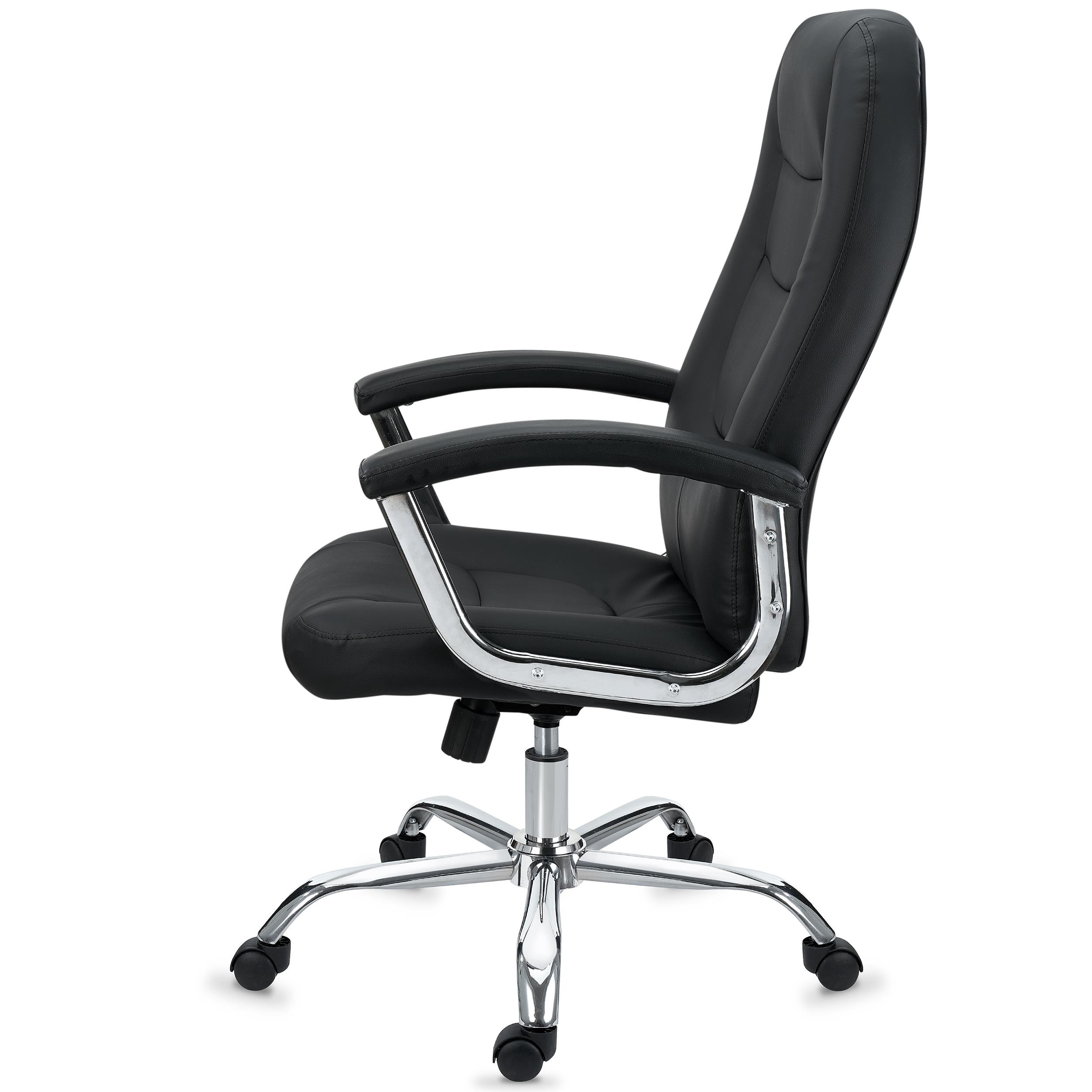 Sillón de Oficina KALESI, Muy Cómodo, Base y Brazos Metálicos, Piel Negra