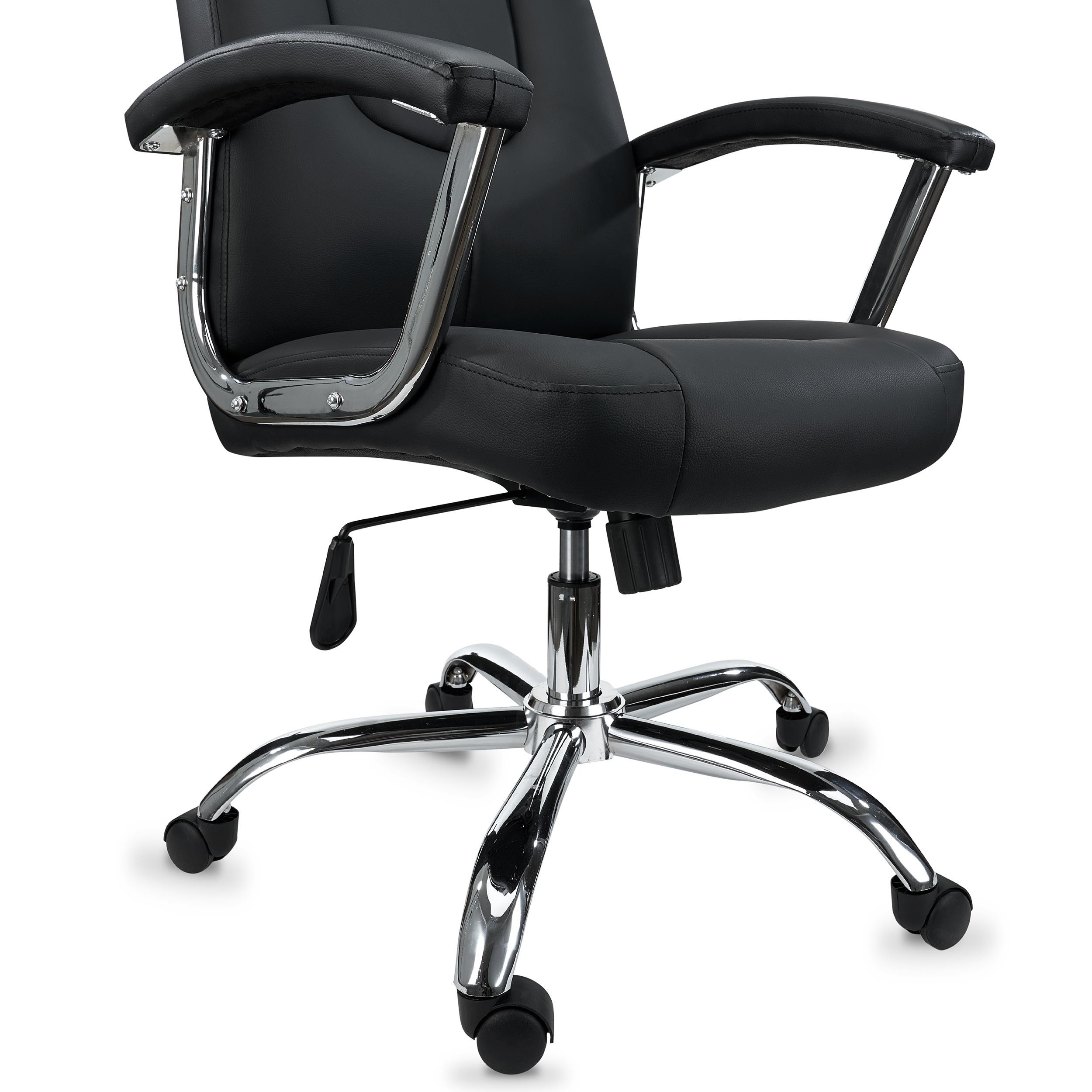 Sillón de Oficina KALESI, Muy Cómodo, Base y Brazos Metálicos, Piel Negra