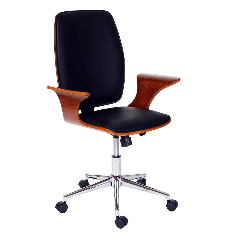 Silla de Oficina HELGER en Madera Nogal y Piel Negra