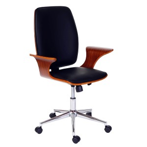 Silla de Oficina HELGER en Madera Nogal y Piel Negra