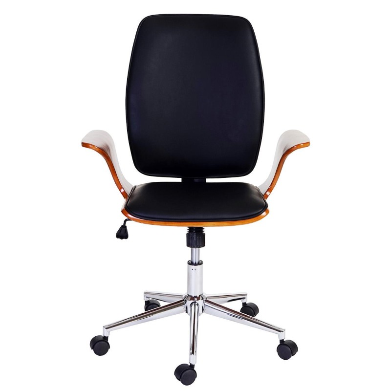 Silla de Oficina HELGER en Madera Nogal y Piel Negra