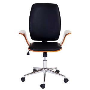 Silla de Oficina HELGER en Madera Nogal y Piel Negra