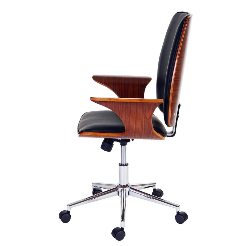 Silla de Oficina HELGER en Madera Nogal y Piel Negra
