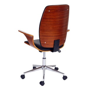 Silla de Oficina HELGER en Madera Nogal y Piel Negra