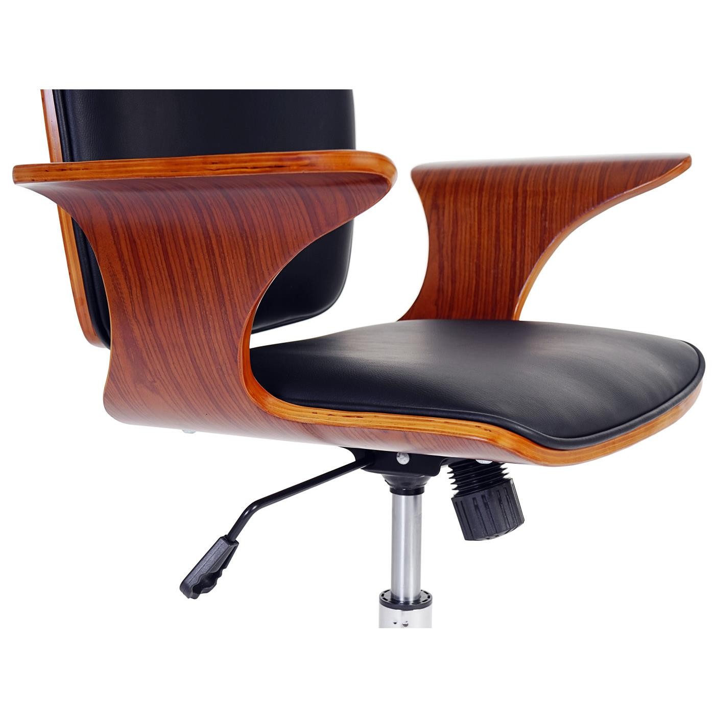 Silla de Oficina HELGER, Elegante Diseño en Madera Nogal y Piel Negra