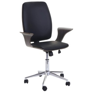 Silla de Oficina HELGER en Madera Nogal y Piel Negra