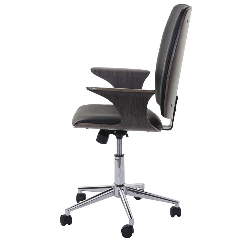 Silla de Oficina HELGER en Madera Nogal y Piel Negra