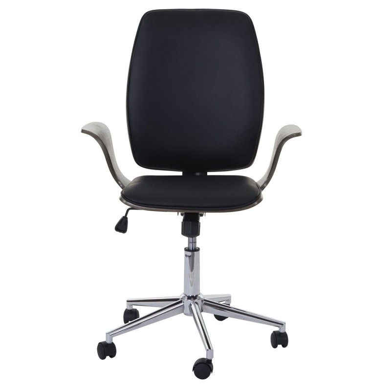 Silla de Oficina HELGER en Madera Nogal y Piel Negra