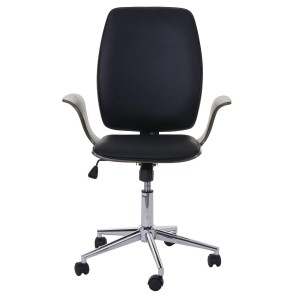 Silla de Oficina HELGER en Madera Nogal y Piel Negra