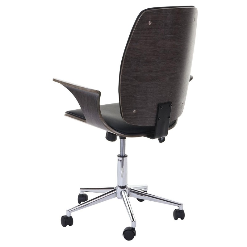 Silla de Oficina HELGER en Madera Nogal y Piel Negra