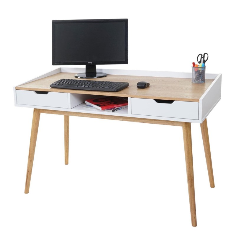 Mesa de Ordenador JORGEN en Madera color Fresno y Blanco