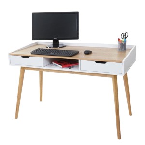 Mesa de Ordenador JORGEN en Madera color Fresno y Blanco
