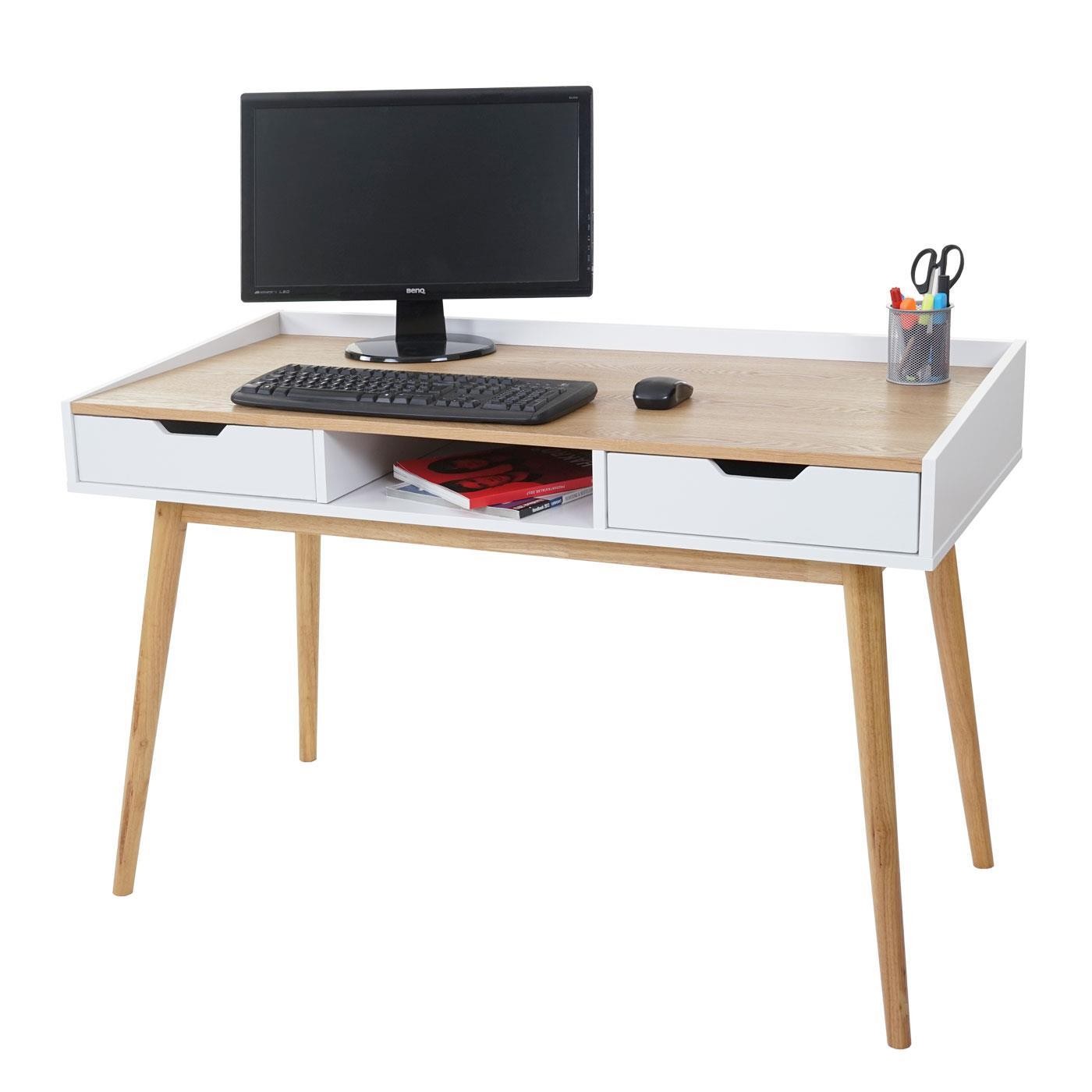 Mesa de Ordenador JORGEN, Dimensiones 120x55x80 cm, en Madera color Fresno y Blanco