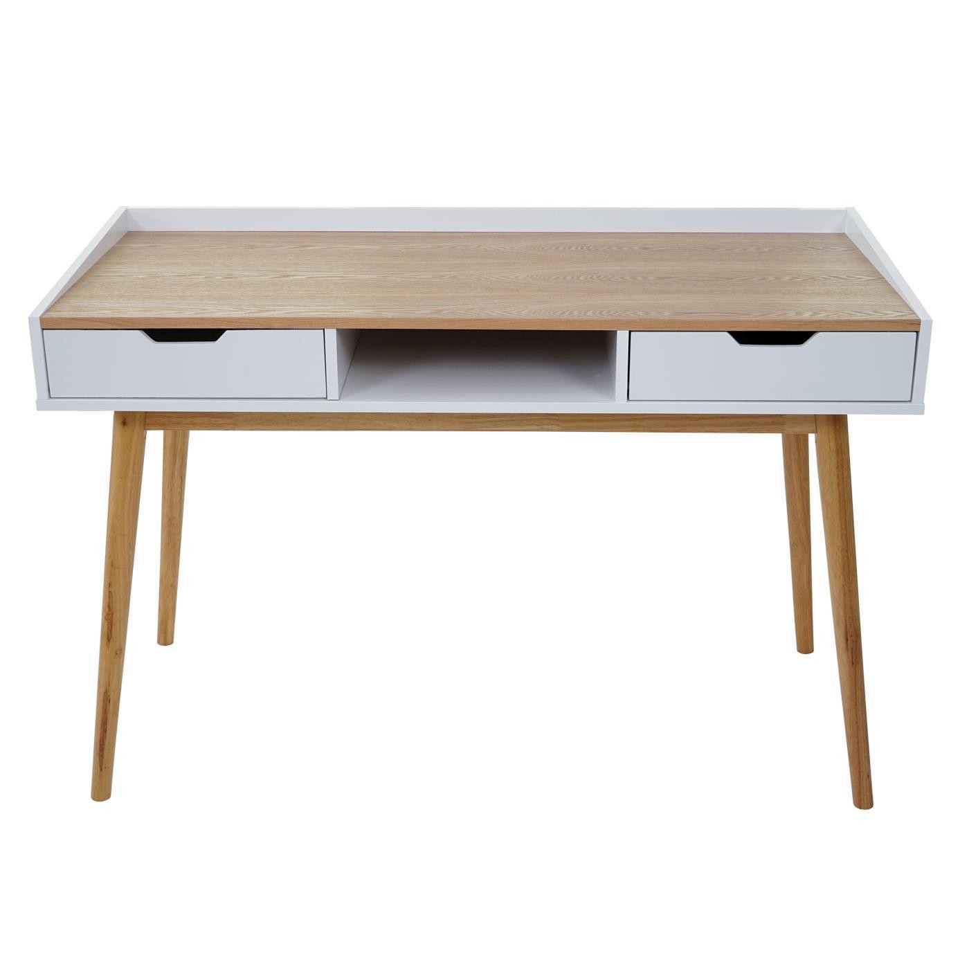 Mesa de Ordenador JORGEN, Dimensiones 120x55x80 cm, en Madera color Fresno y Blanco