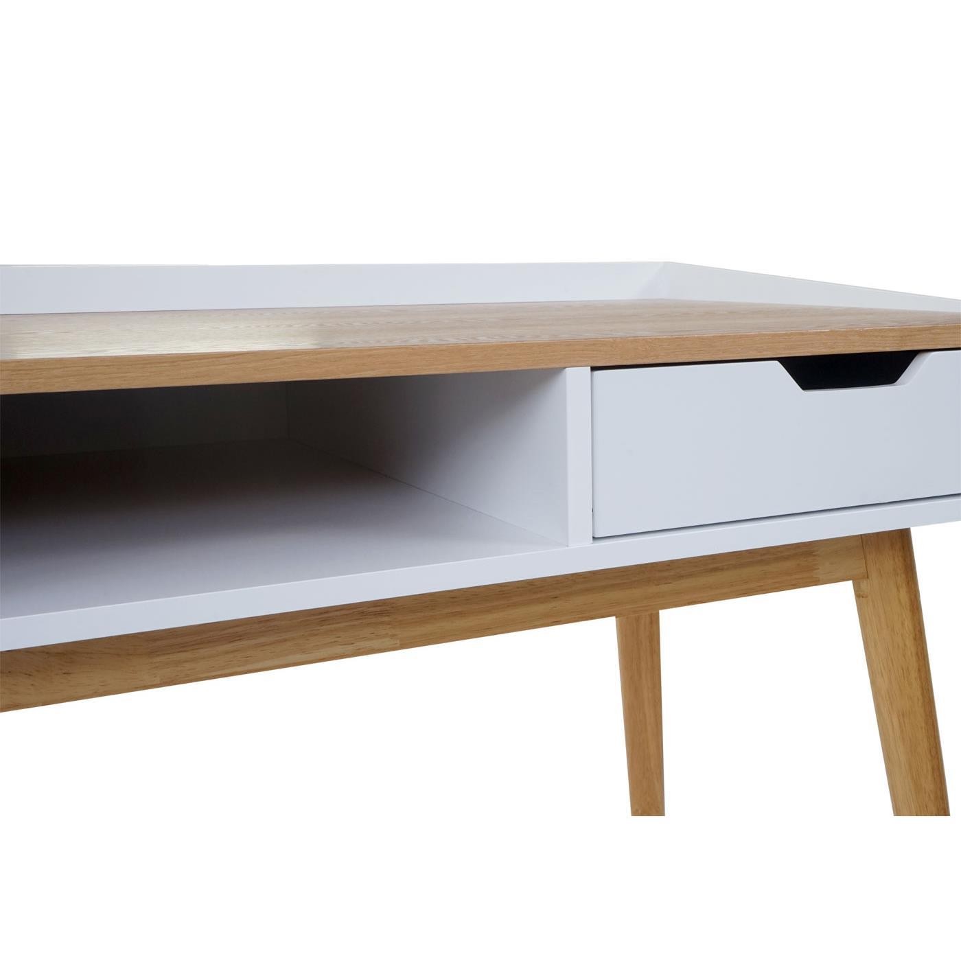 Mesa de Ordenador JORGEN, Dimensiones 120x55x80 cm, en Madera color Fresno y Blanco