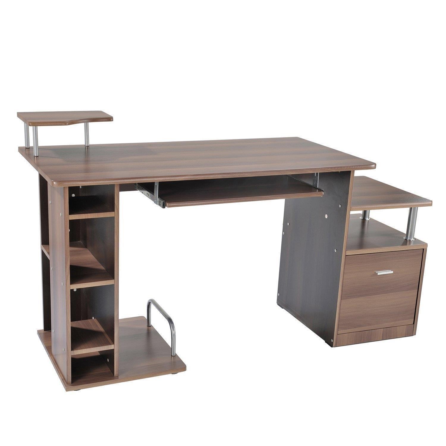 Mesa para ordenador PLANET, con Estantes y Bandeja para Teclado, 152x60x80 cm, en Madera color Negro