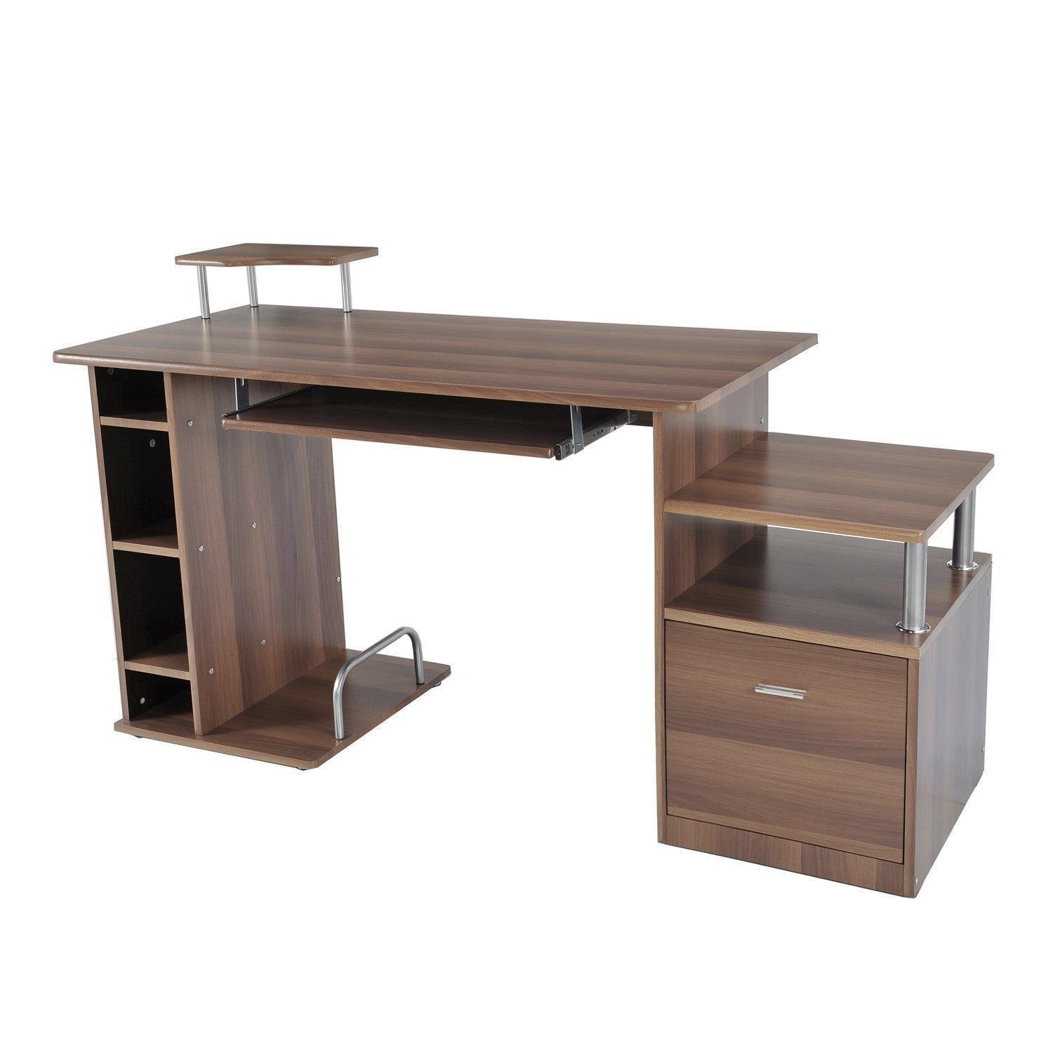 Mesa para ordenador PLANET, con Estantes y Bandeja para Teclado, 152x60x80 cm, en Madera color Negro