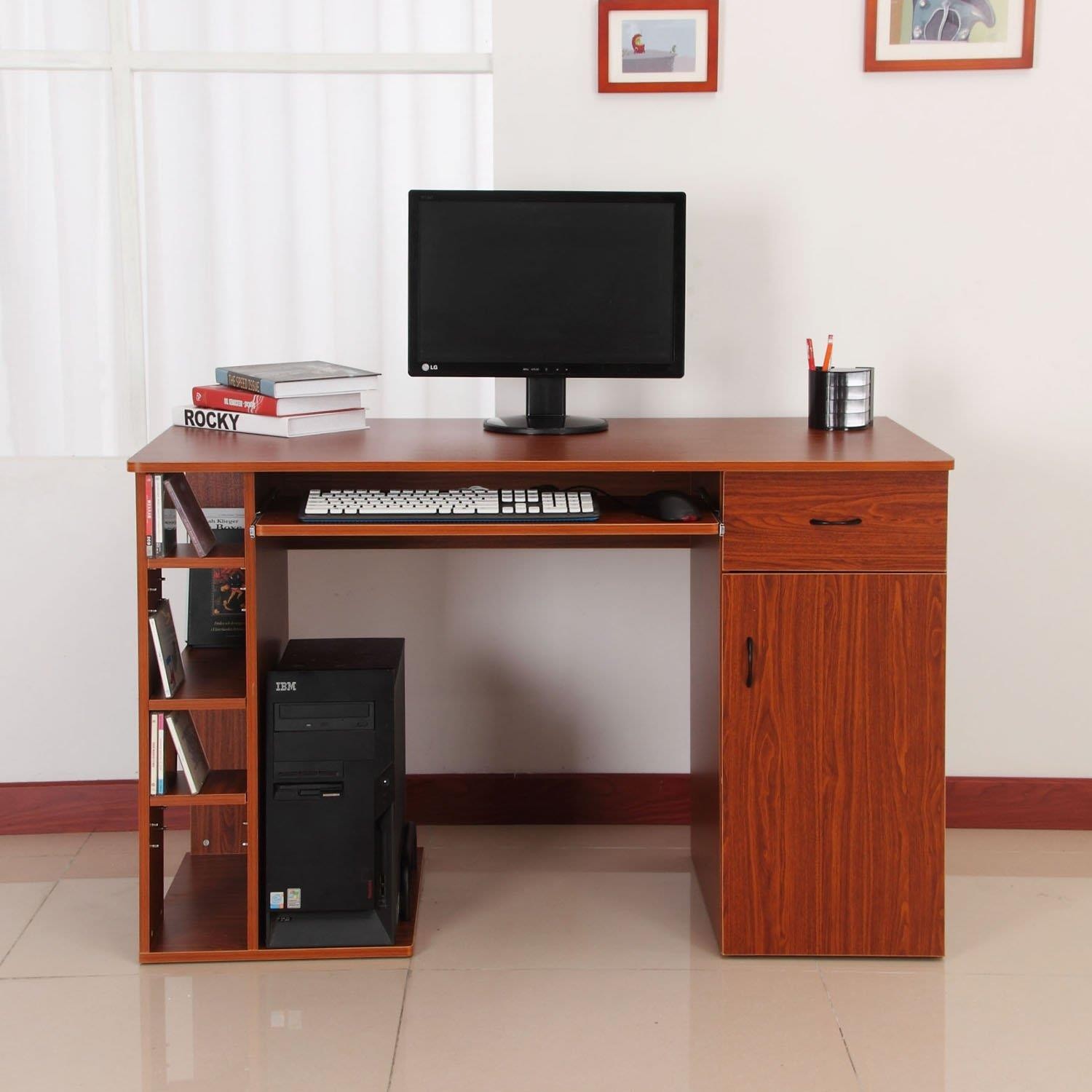 Mesa para ordenador GUINEA, con Cajones y Bandeja para Teclado, Dimensiones 120x60x74 cm, en Madera color Negro