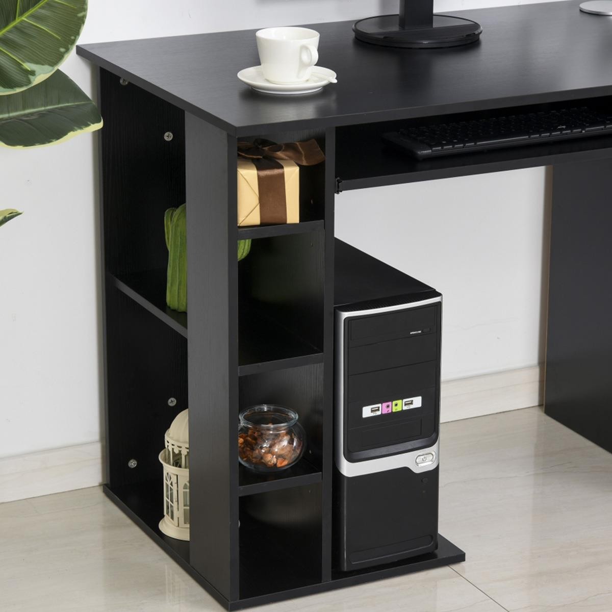 Mesa para ordenador GUINEA, con Cajones y Bandeja para Teclado, Dimensiones 120x60x74 cm, en Madera color Negro