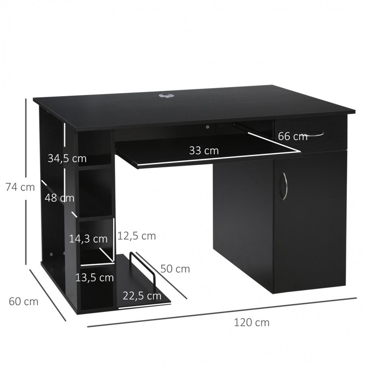 Mesa para ordenador GUINEA, con Cajones y Bandeja para Teclado, Dimensiones 120x60x74 cm, en Madera color Negro
