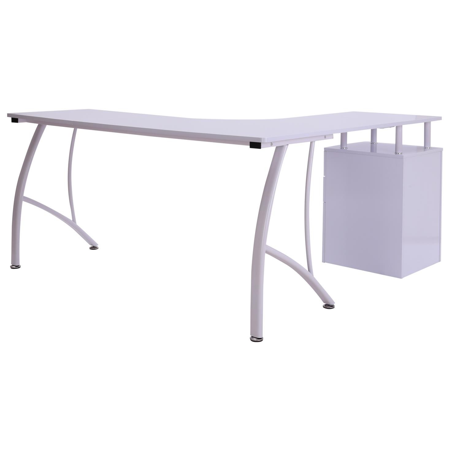 Mesa de Oficina TEKAWI, 151x143x55 cm, con Cajonera, en Madera color Blanco
