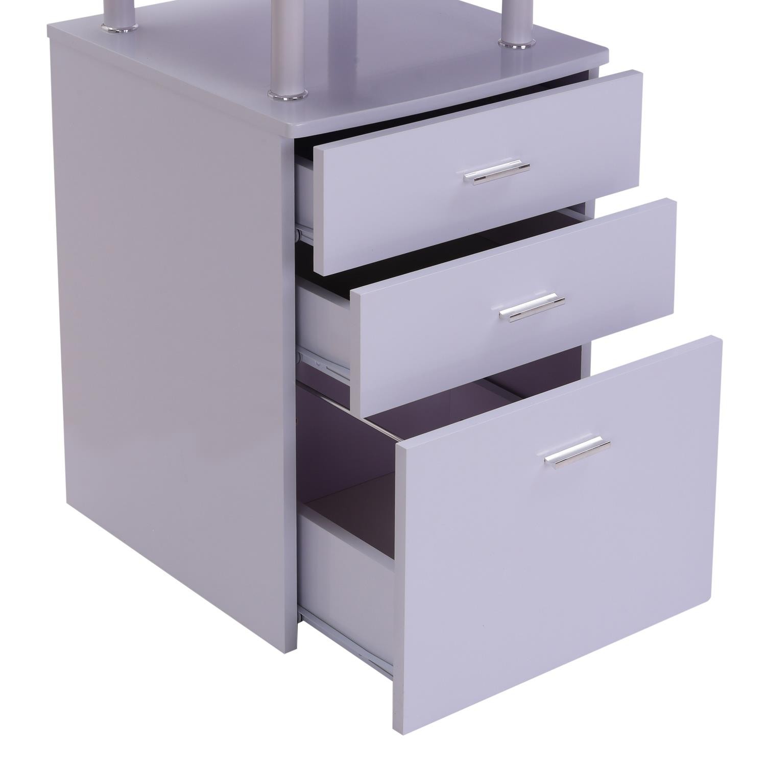 Mesa de Oficina TEKAWI, 151x143x55 cm, con Cajonera, en Madera color Blanco