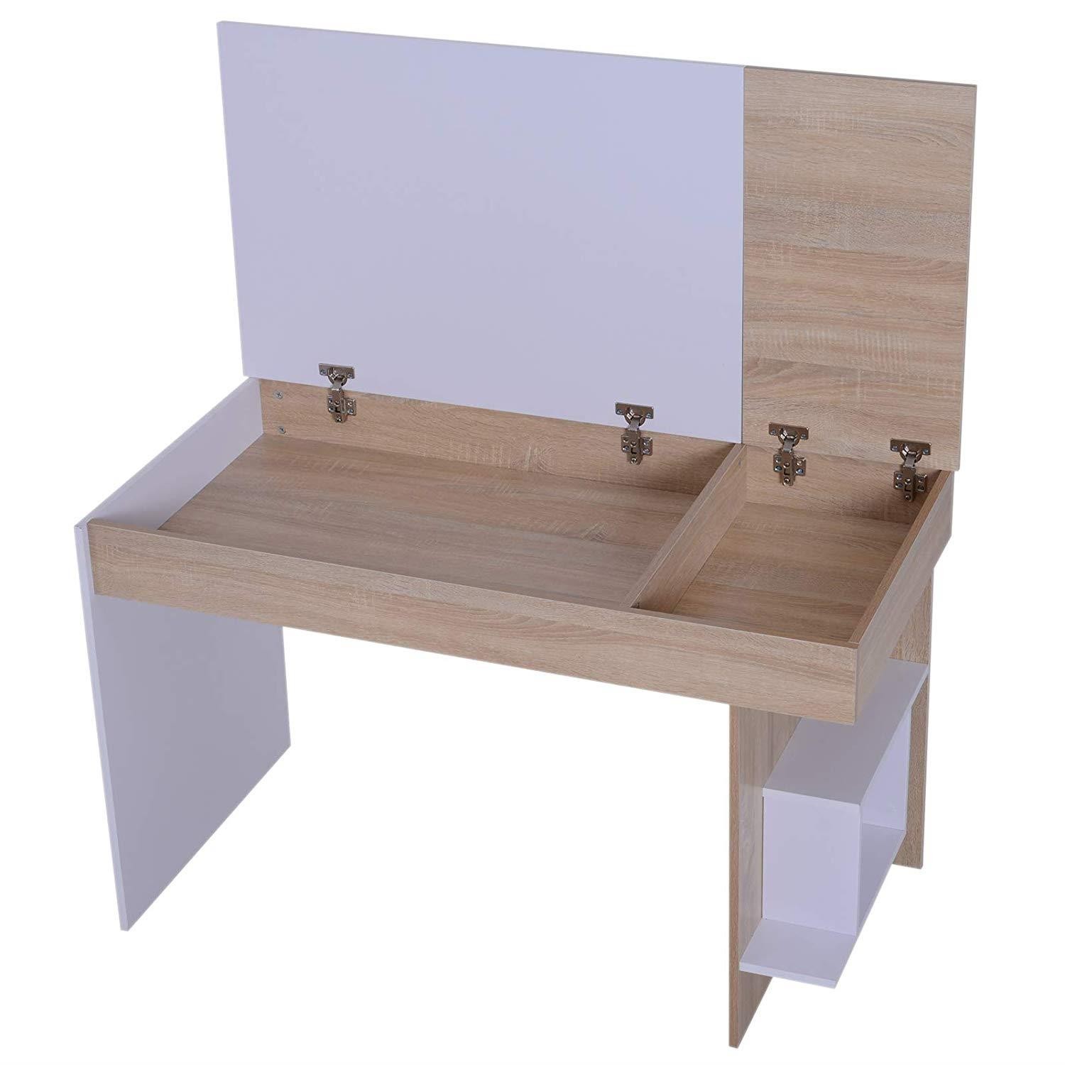 Mesa de oficina LISE, 120x60x74 cm, con Tapa Abatible, en Madera color Roble y Blanco