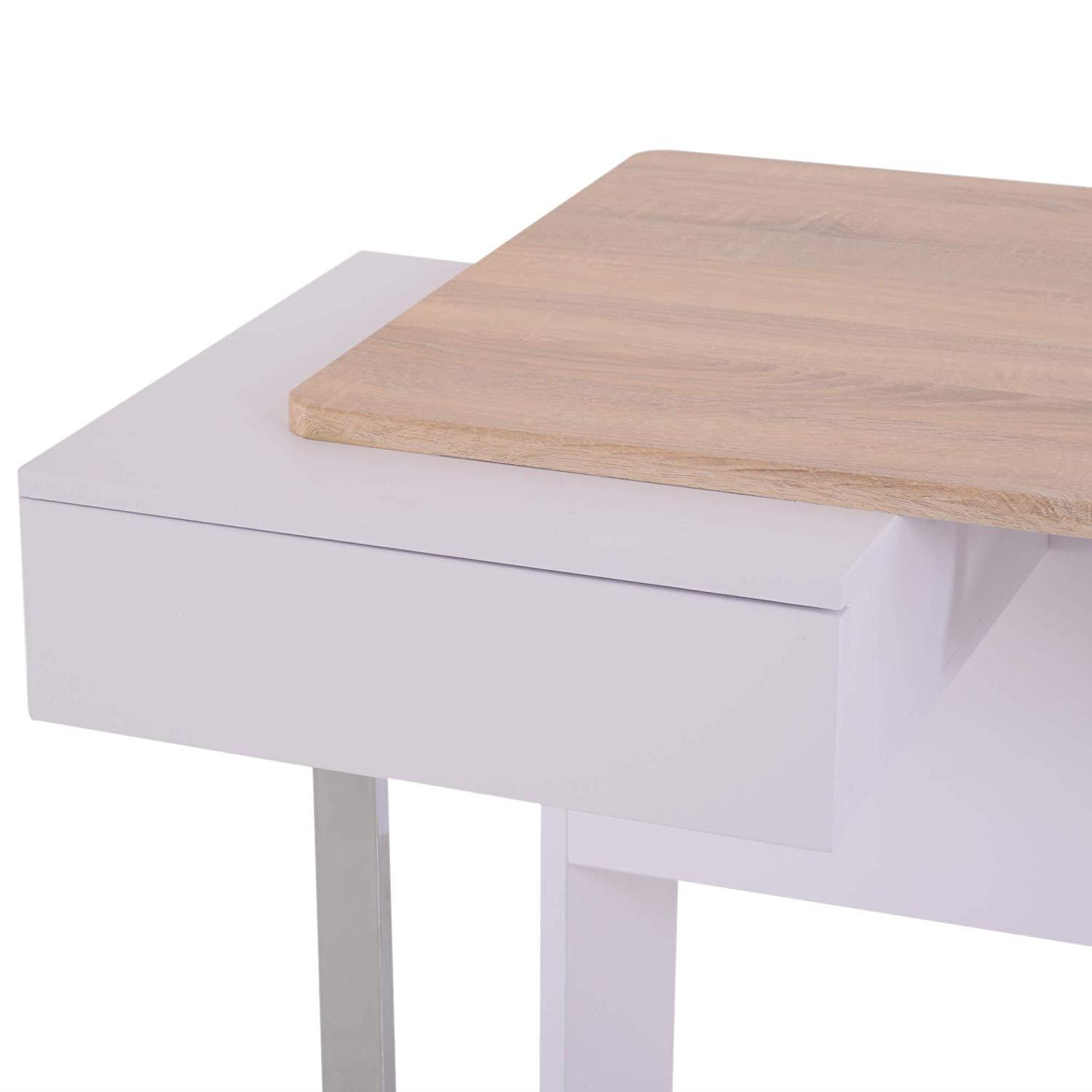 Mesa para Ordenador FAFI, 130x70x75 cm, en Madera color Blanco y Roble