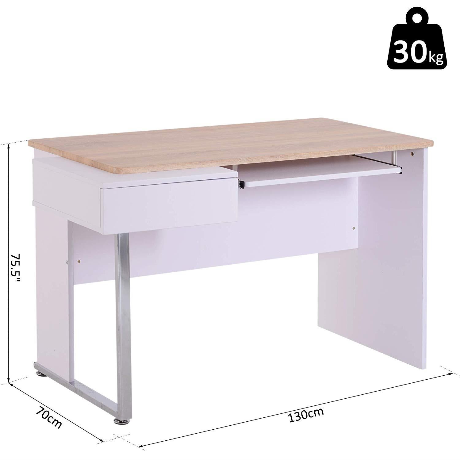 Mesa para Ordenador FAFI, 130x70x75 cm, en Madera color Blanco y Roble