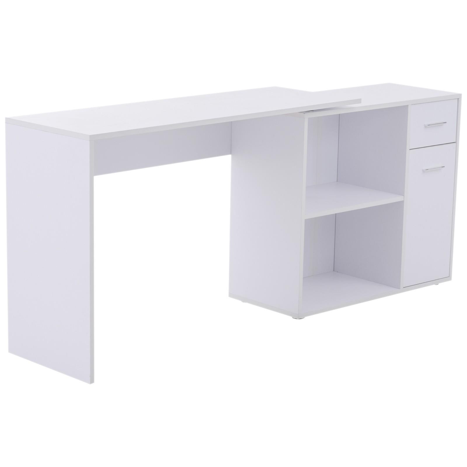 Mesa de Oficina YASER, con Estantes y Cajonera, en Madera color Blanco