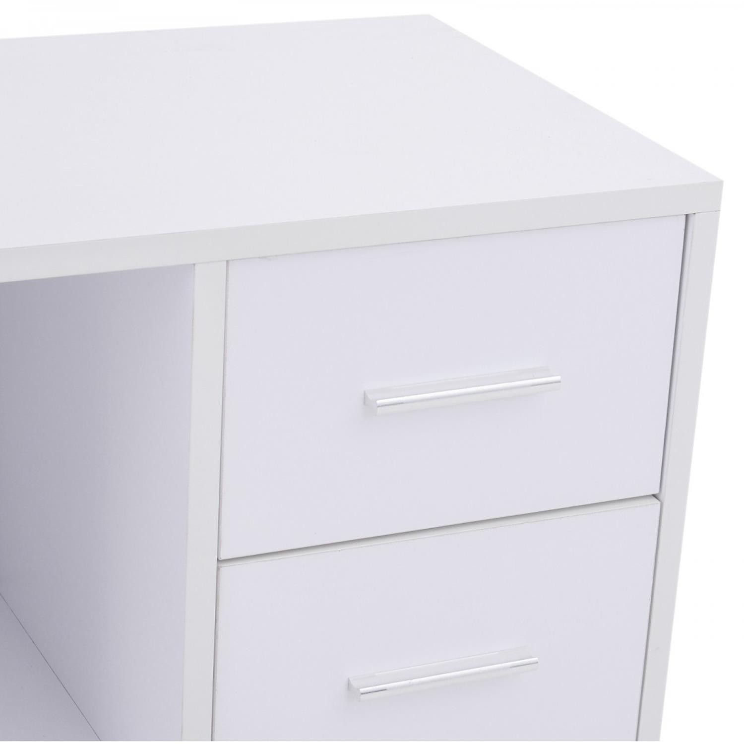 Mesa de Oficina YASER, con Estantes y Cajonera, en Madera color Blanco