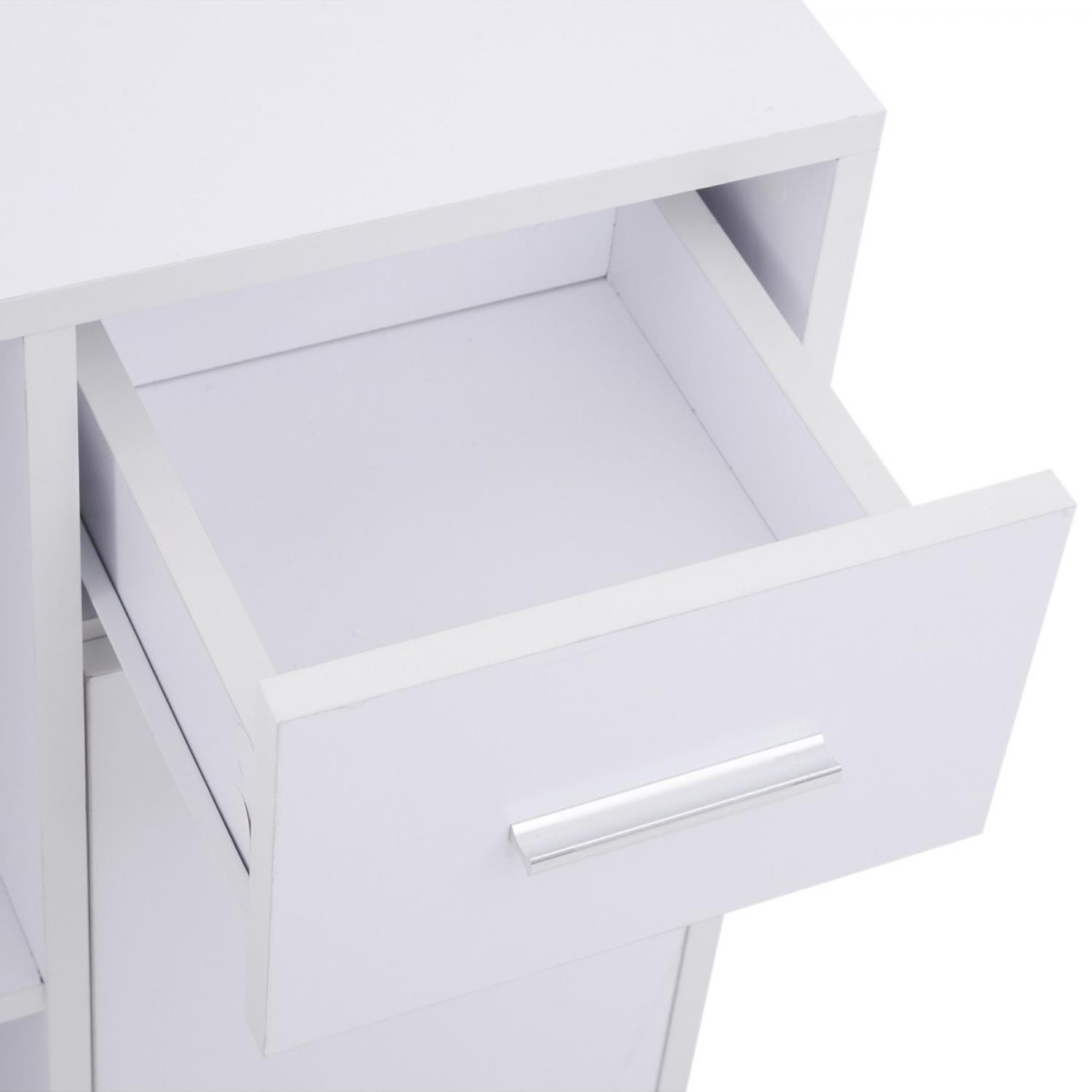 Mesa de Oficina YASER, con Estantes y Cajonera, en Madera color Blanco