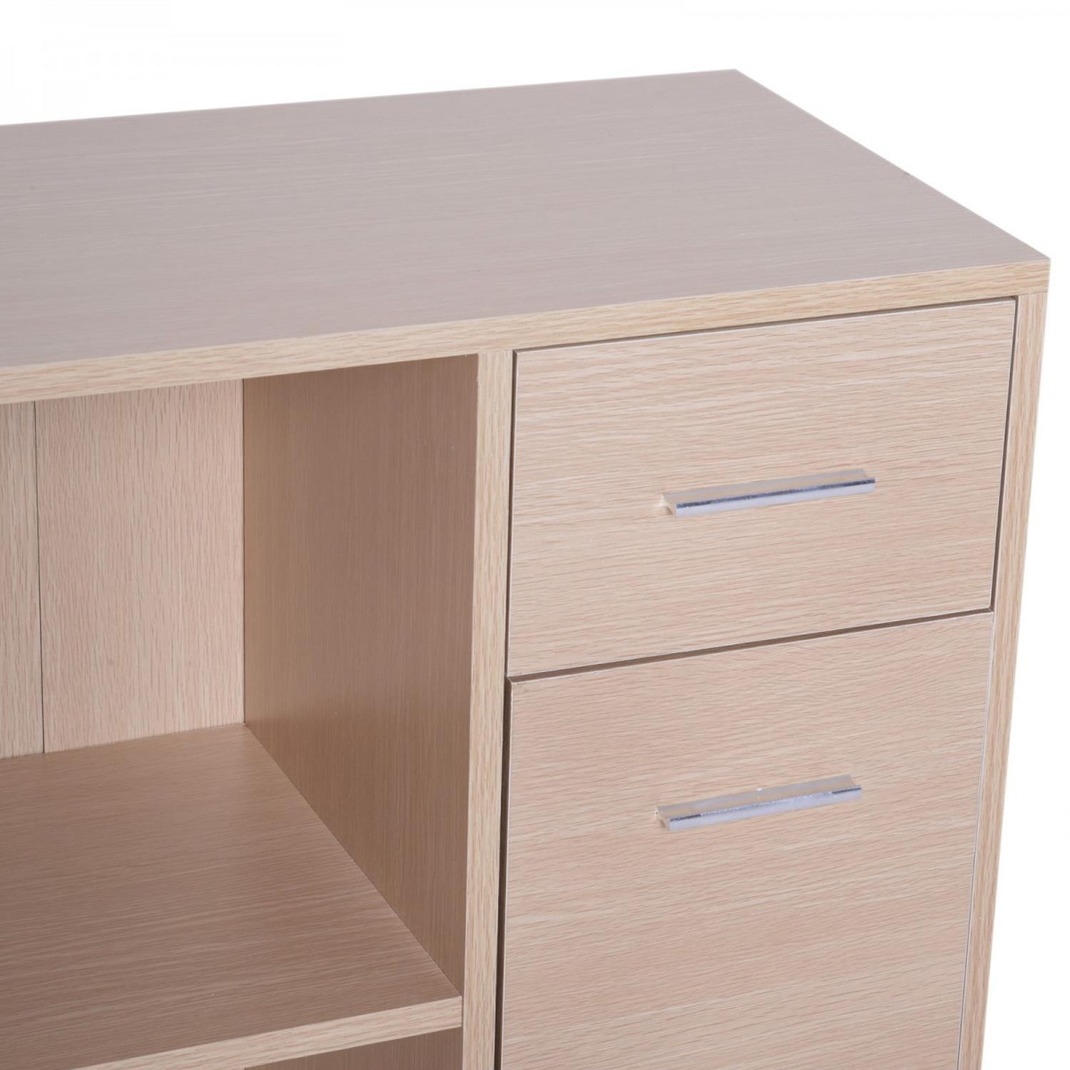 Mesa de Oficina YASER, con Estantes y Cajonera, en Madera color Blanco