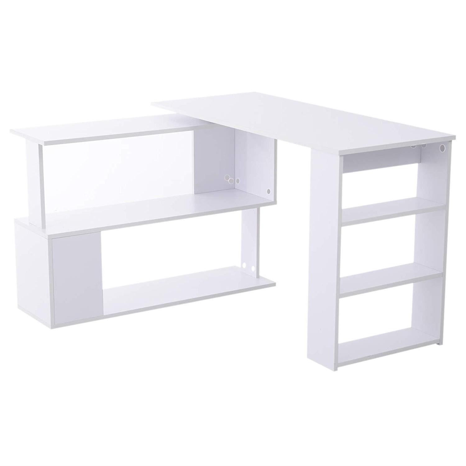 Mesa de Oficina PLAMEN, Giratoria, con Estantes, en Madera color Blanco