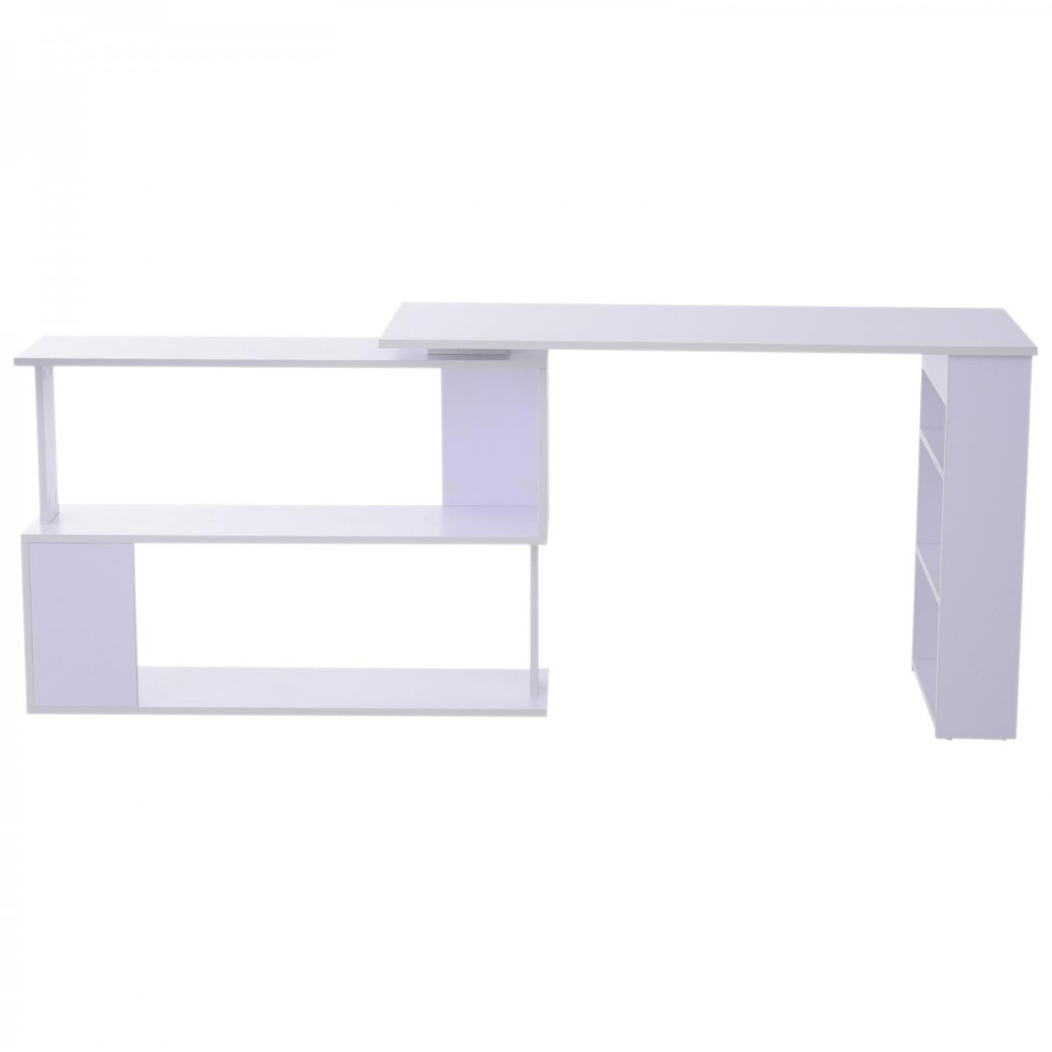 Mesa de Oficina PLAMEN, Giratoria, con Estantes, en Madera color Blanco