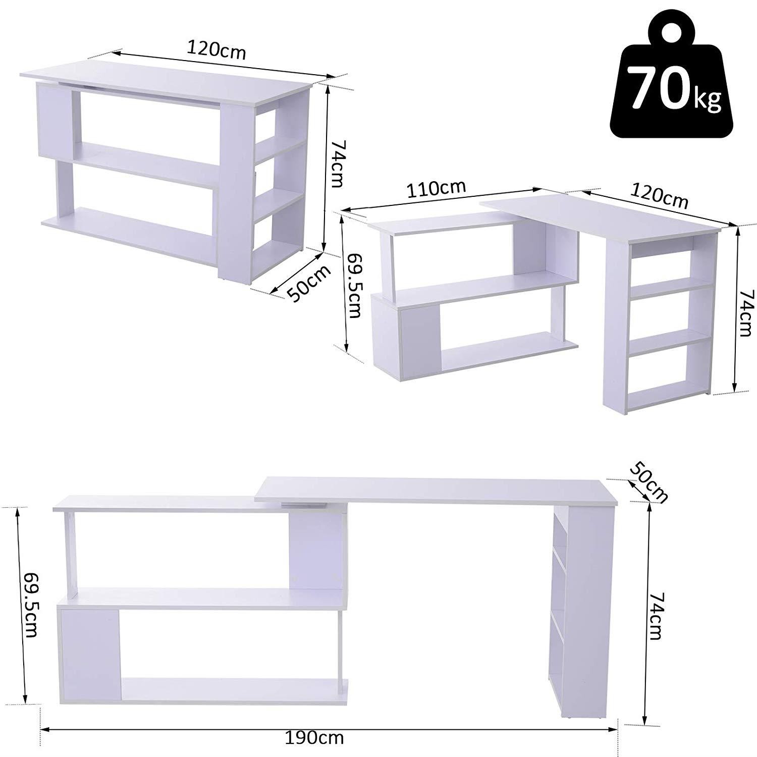 Mesa de Oficina PLAMEN, Giratoria, con Estantes, en Madera color Blanco