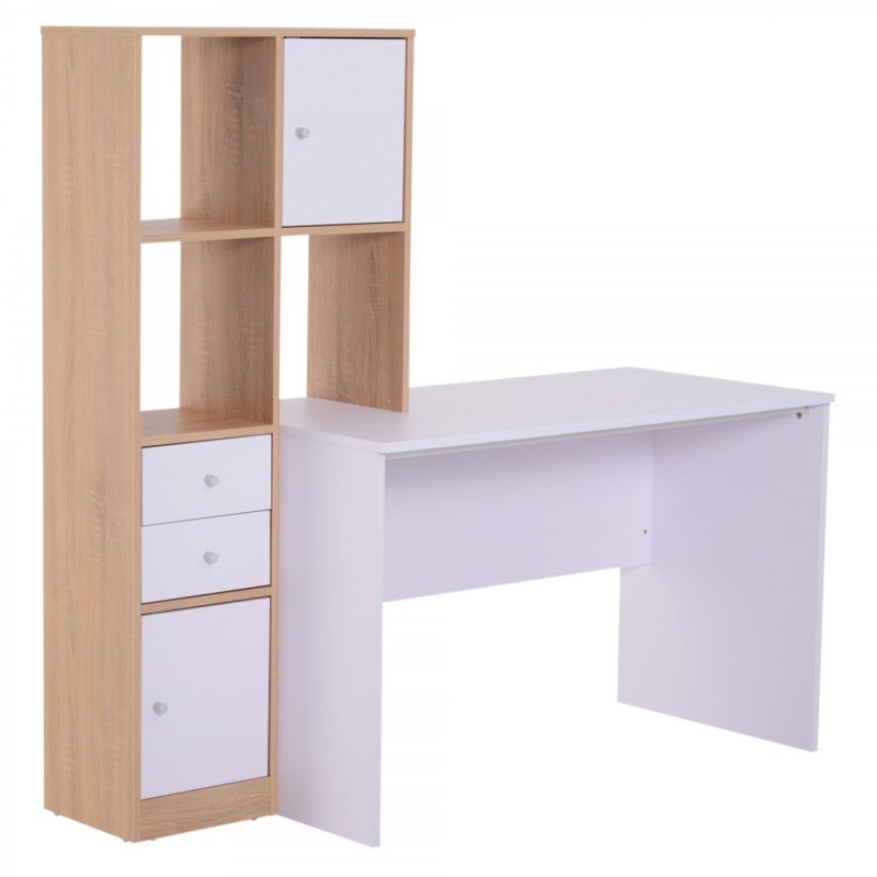 Mesa de Oficina LINSAY en Madera color Blanco y Roble