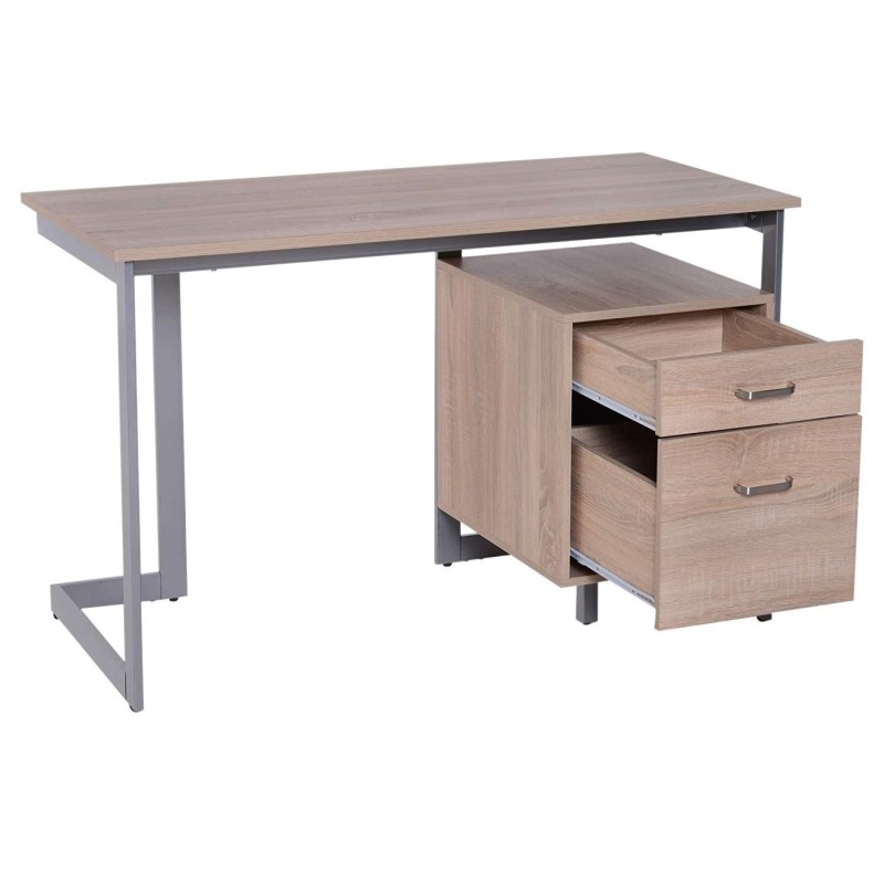 Mesa de Oficina AMONDI en Metal y Madera color Roble