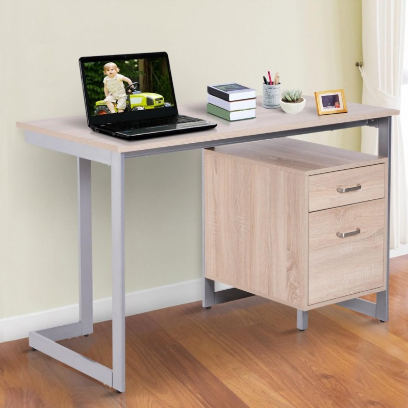 Mesa de Oficina AMONDI en Metal y Madera color Roble
