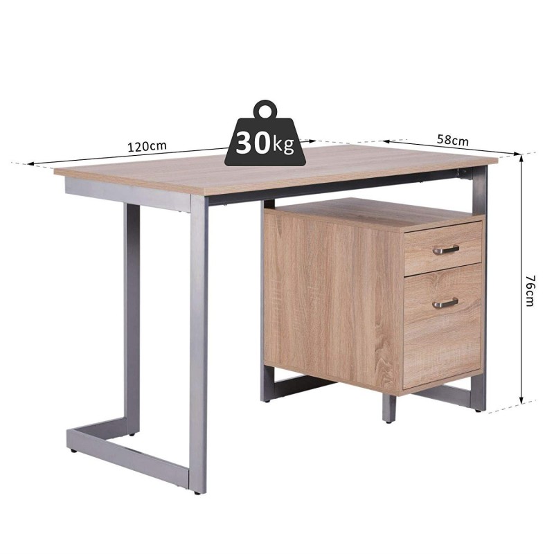Mesa de Oficina AMONDI en Metal y Madera color Roble