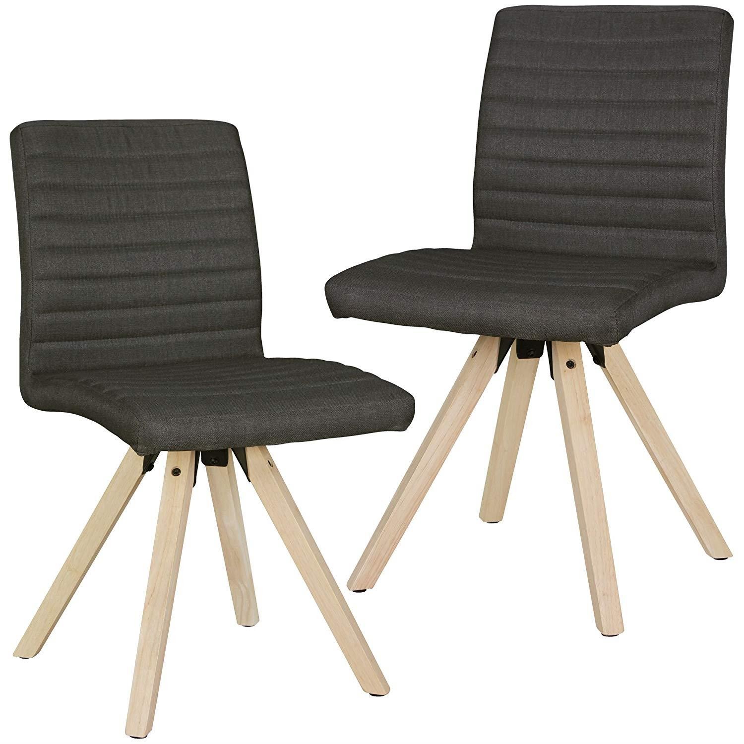 Lote de 2 Sillas de Confidente MALIK, Patas de Madera Claras, Tela color Amarillo