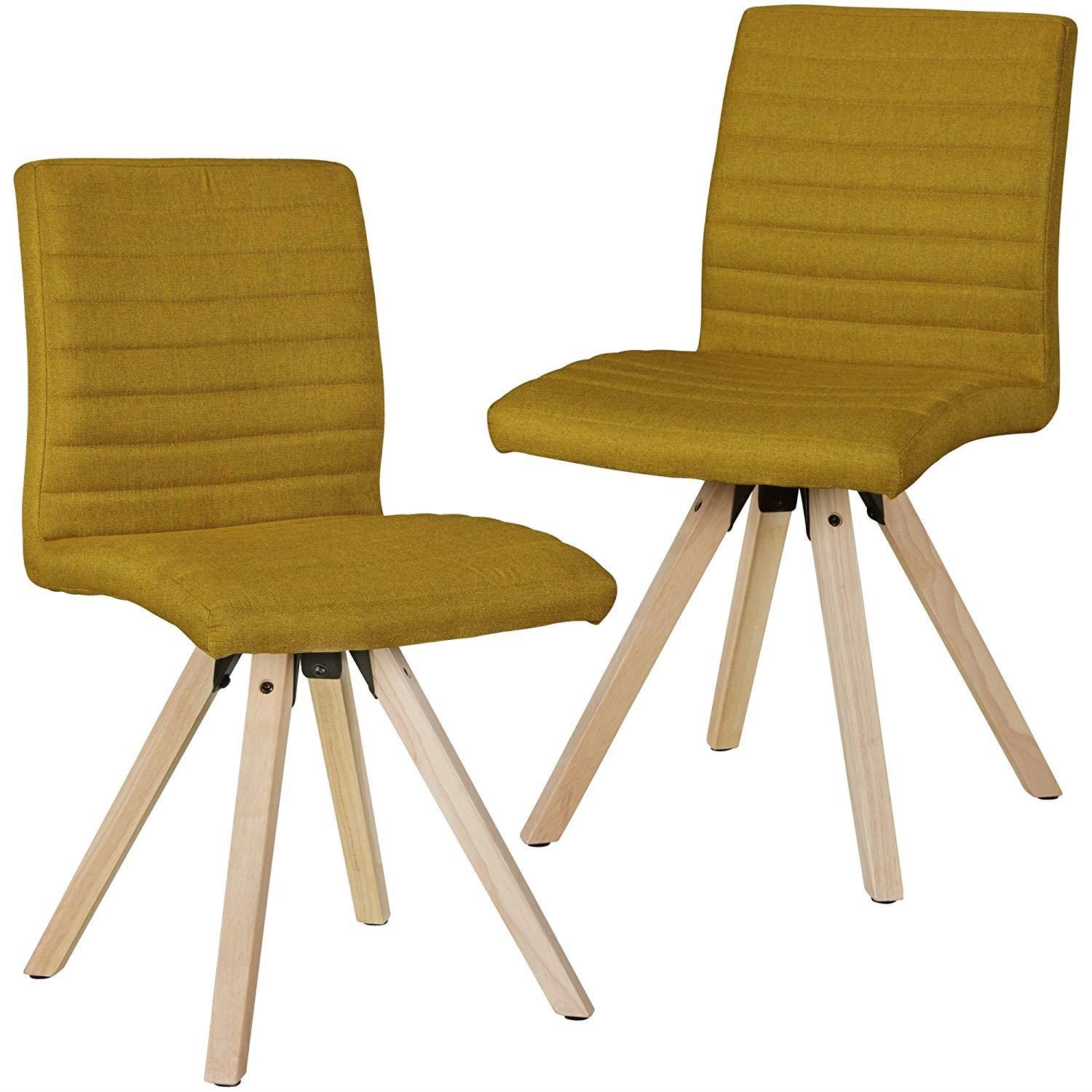 Lote de 2 Sillas de Confidente MALIK, Patas de Madera Claras, Tela color Amarillo