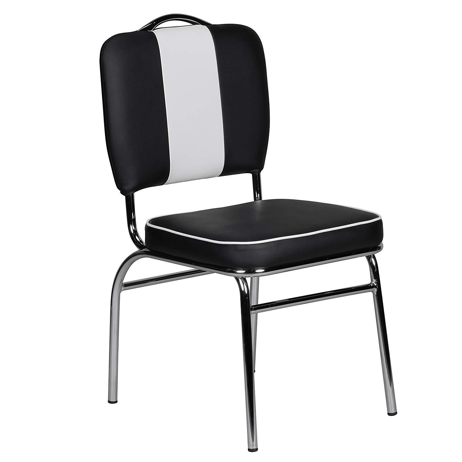Silla de Confidente FIFTIES, Gran Acolchado, Estilo Retro, en Piel color Negro